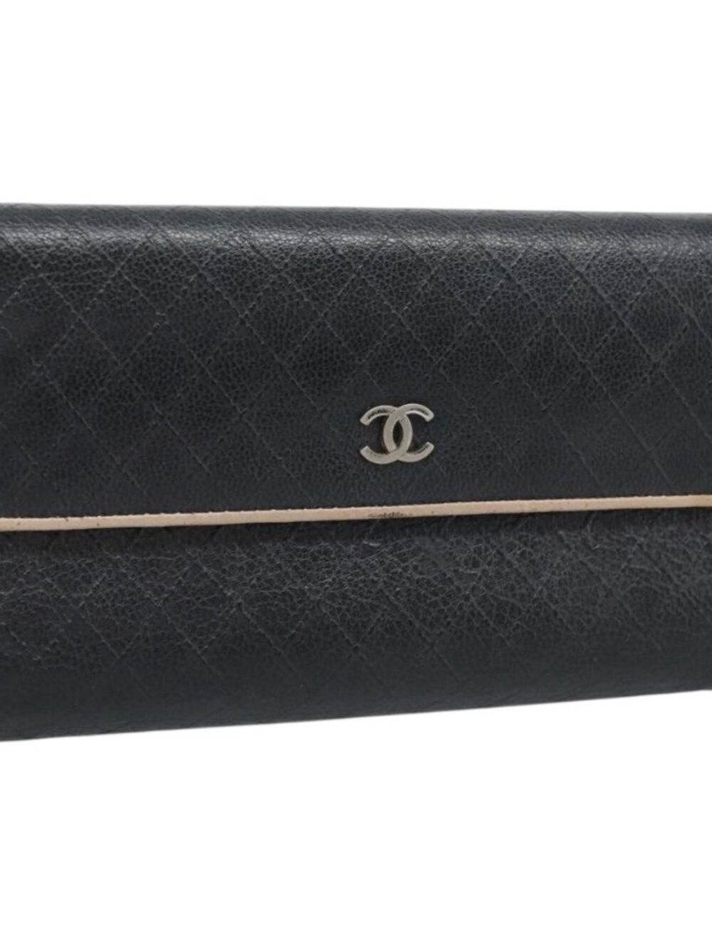 CHANEL Bicolore Long Wallet Leather Black Silver CC Auth fm5370